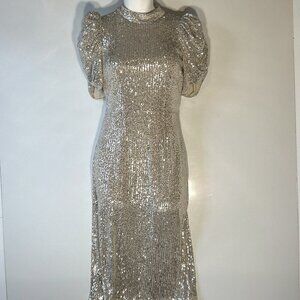 H&M SZ S Silver sequin midi dress formal party old glamour sexy vintage inspired